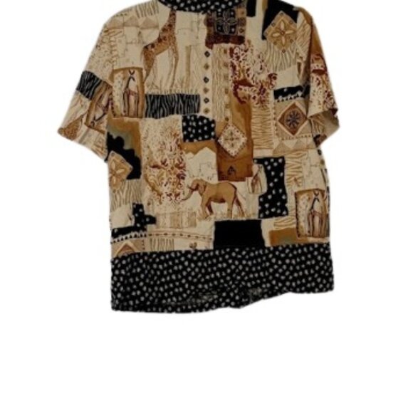 Vintage Miss Alliage Womens Button Up Shirt Khaki Black Safari Linen Blend 16 - Picture 3 of 4